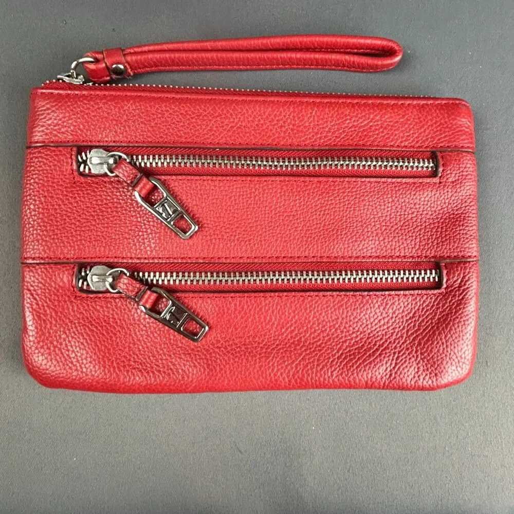Tignanello Red Leather Zipper Detail Wristlet 5 X 8